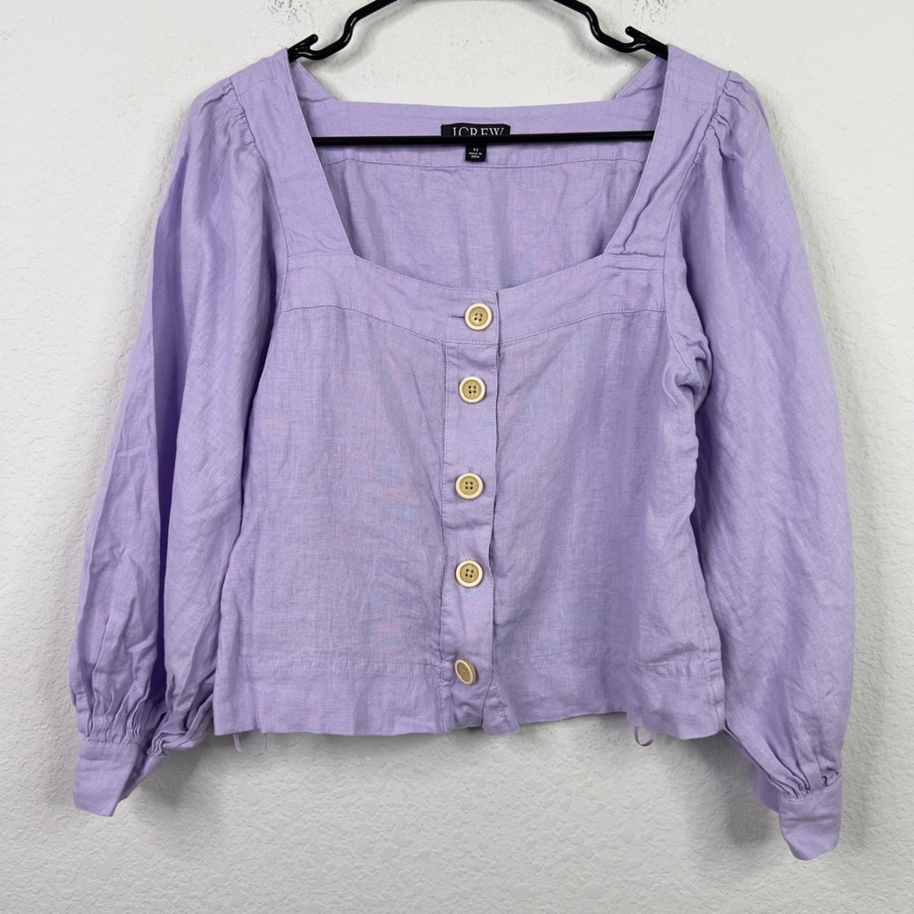 J.Crew Shirt Womens XS Purple Linen Button Romantic Cottagecore Minimalist Boho